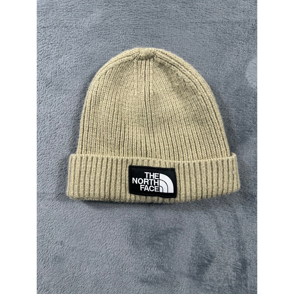 The North Face Salty Dog Beanie Tan Beige Knit Cuffed Logo Patch Hat One Size